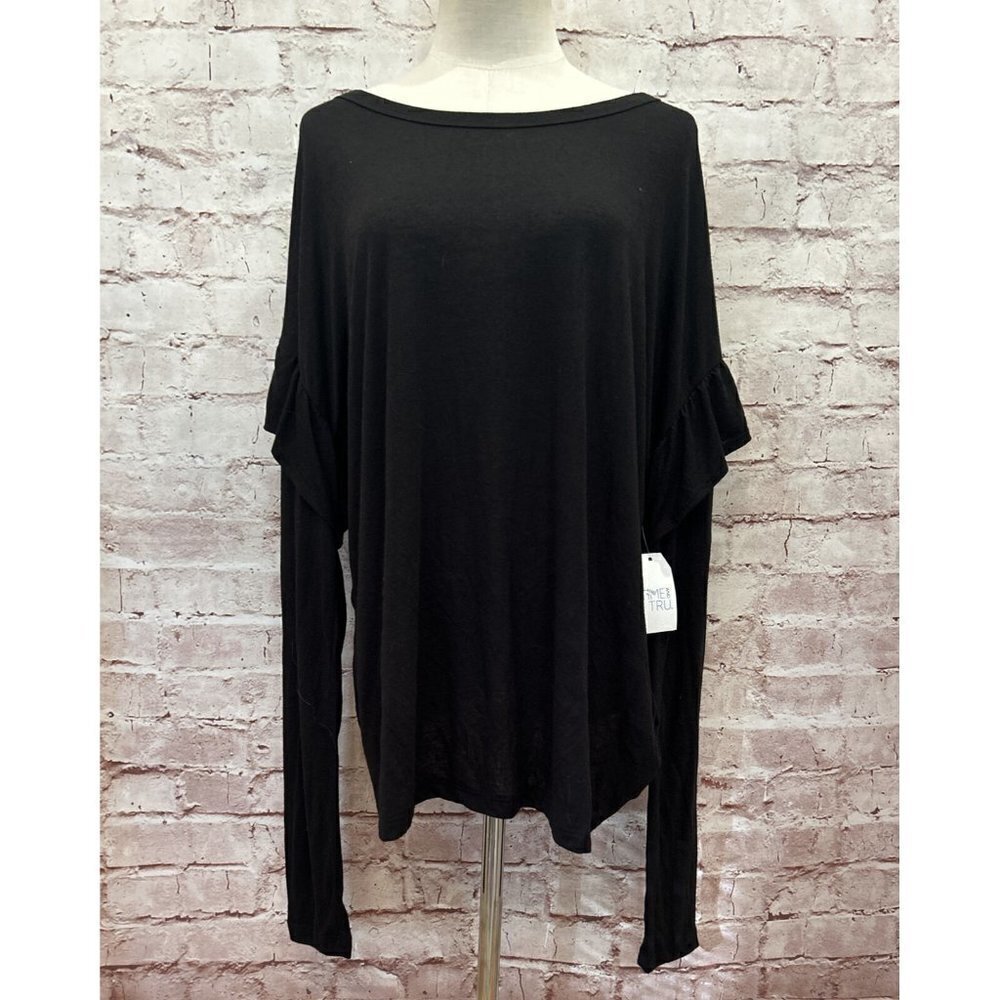 Time And Tru Long Sleeve Ruffle Sleeve Top Womens XXXL/ 22 BLACK Semi-Fitted NEW